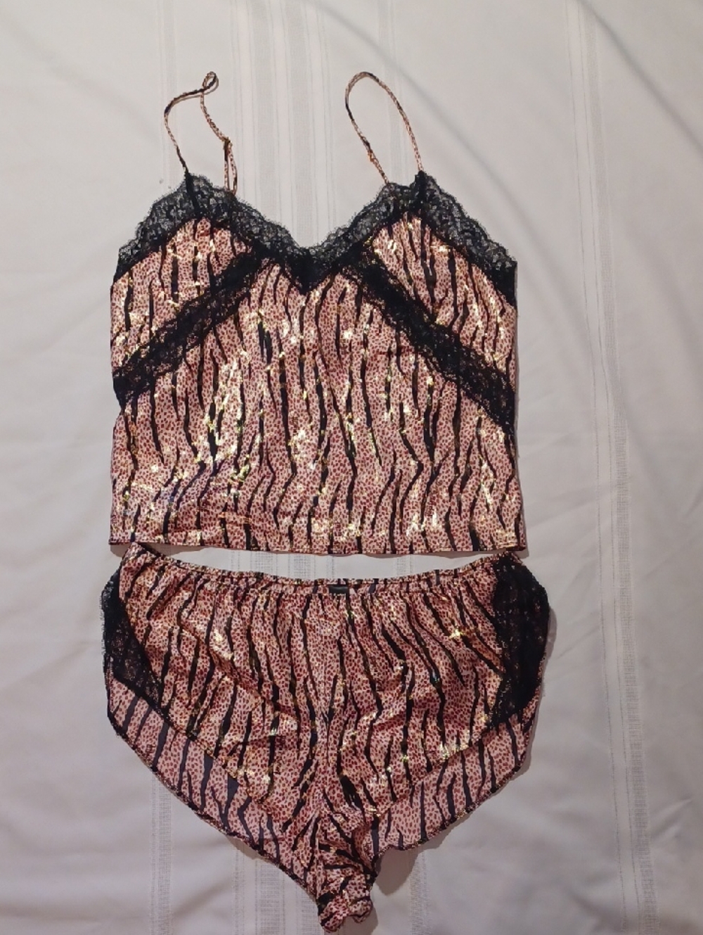 NWT Victorias Secret Animal Print W/ Gold Lace-Trim Sleep Set